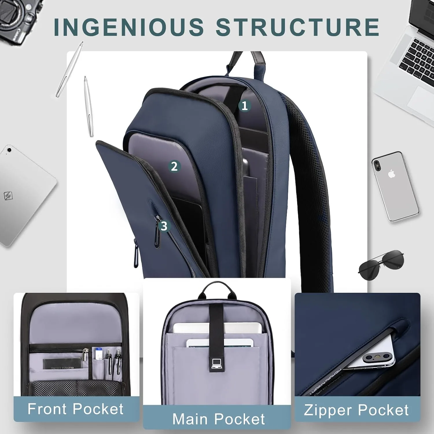 hk Backpack for Men, Business Slim Computer Bag for 17.3 Inch Laptop