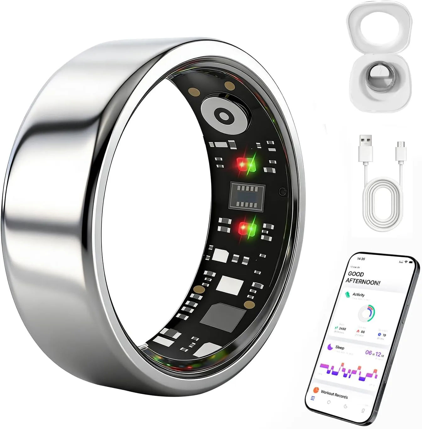 Smart Ring Health Tracker for Women Men, Fitness Ring Gen3 Sivler,10