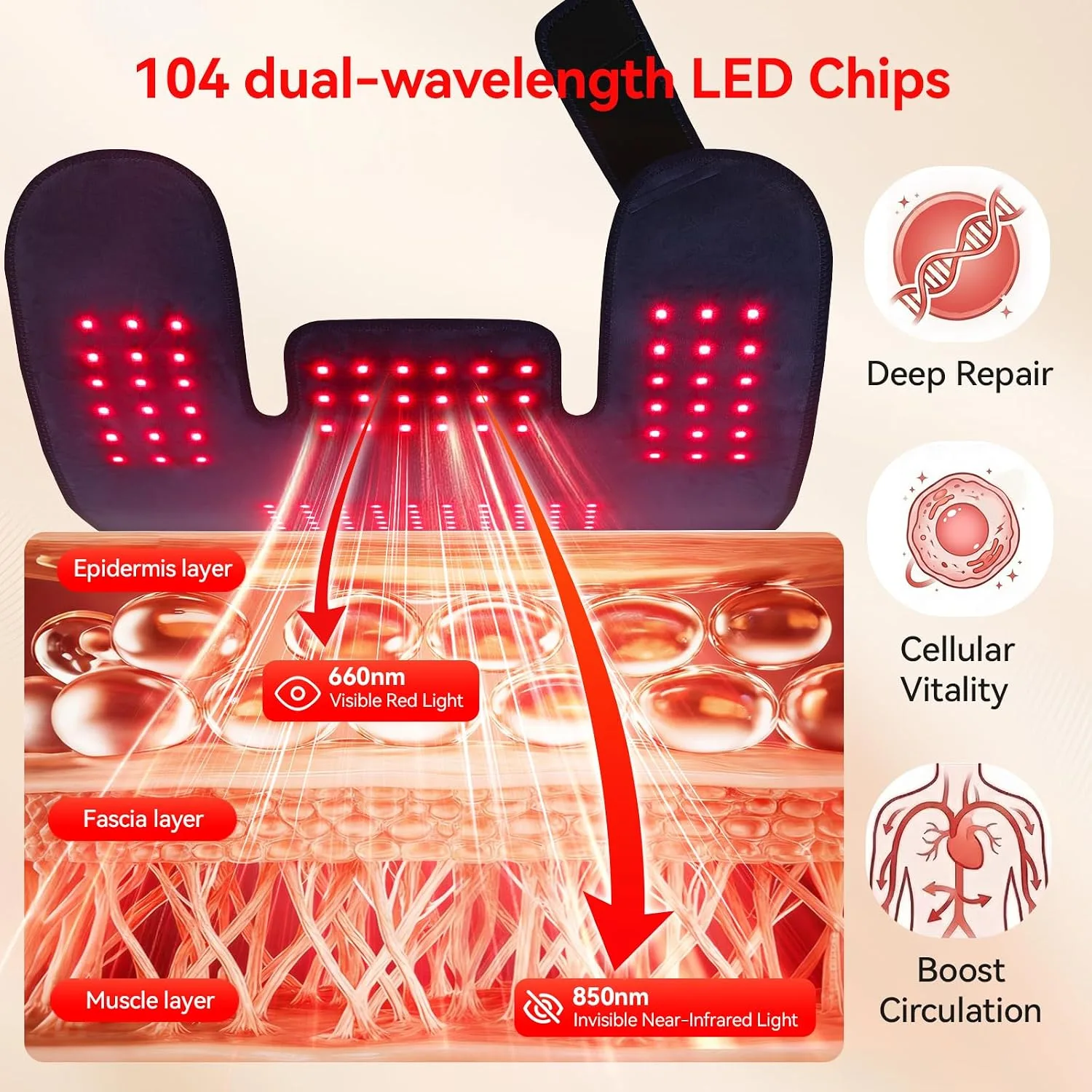 RICIAL Red Light Therapy for Neck Shoulder, 660nm & 850nm Infrared Light Therapy Wrap, Cordless 5000mAh Rechargeable Light Therapy Pad with Timer & Pulse Modes for Home Use (Blue)