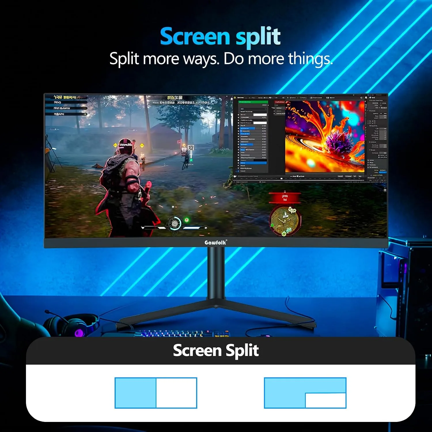 Gawfolk 34 Inch Curved Ultrawide 165Hz Gaming Monitor,WQHD 3440x1440 Screen