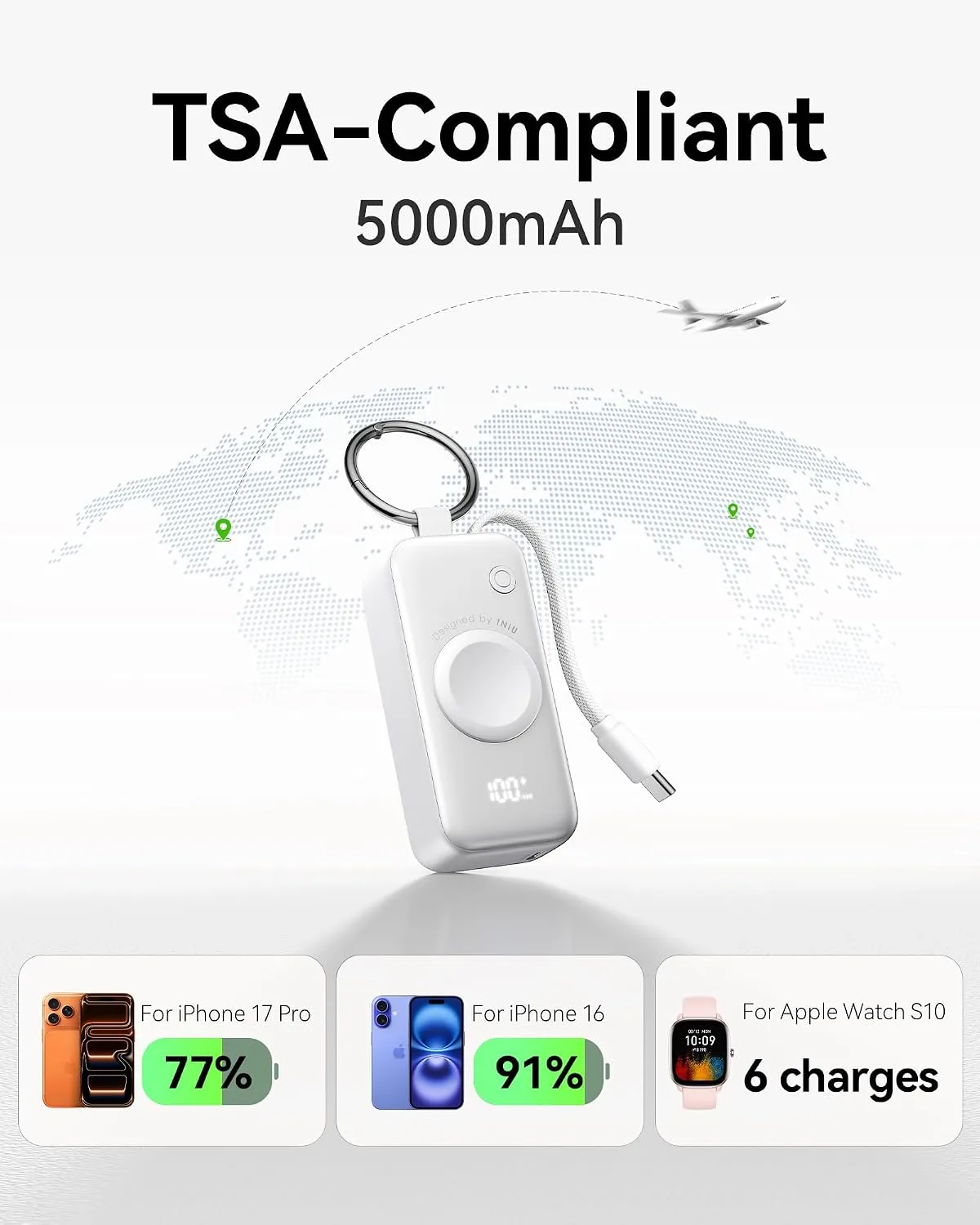 INIU SnapGo Portable Charger, 5000mAh Mini Power Bank for Apple Watch