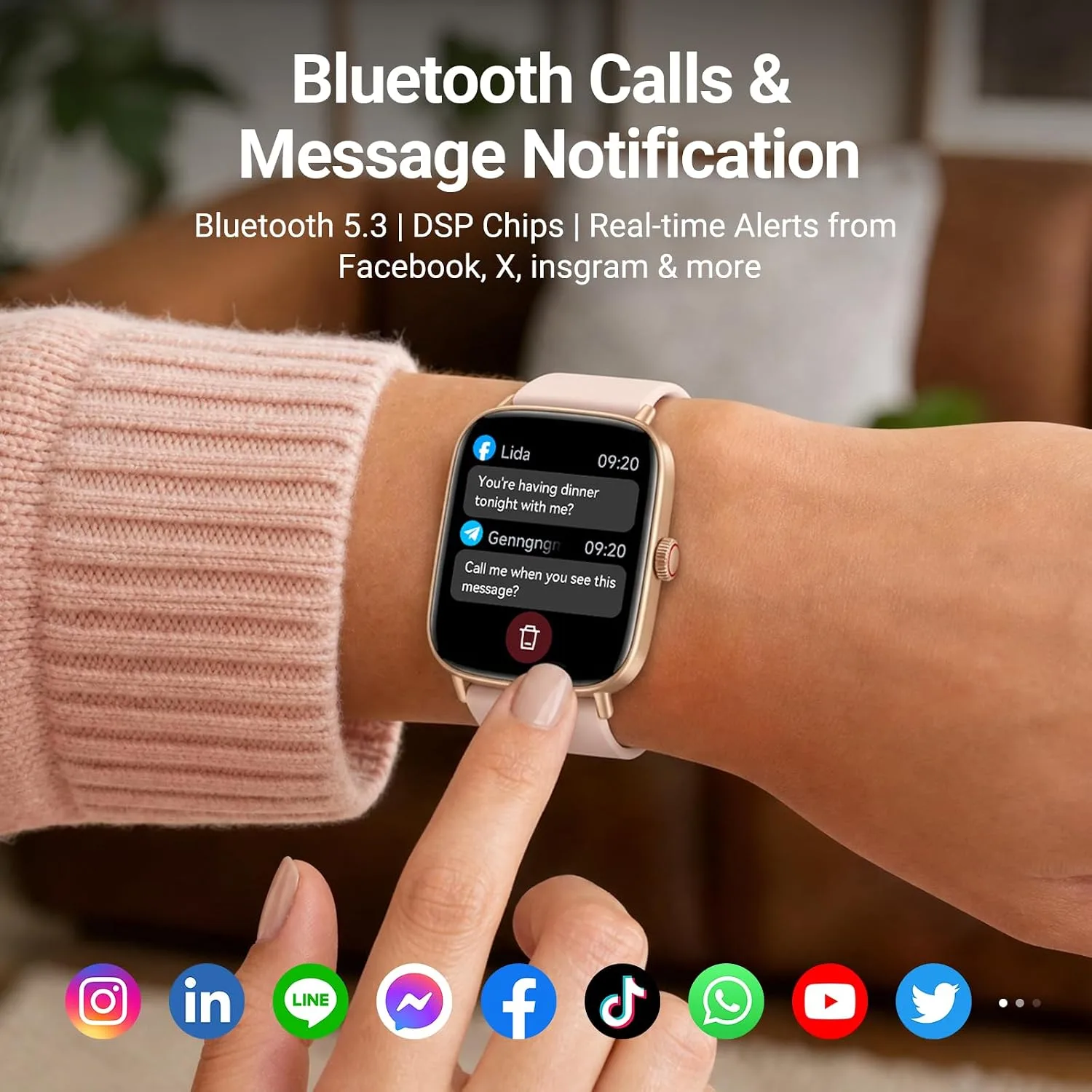 Smart Watches for Women (2 Bands), 1.85" HD Smartwatch for Android iPhone Samsung, Bluetooth Calls, Heart Rate SpO2 Sleep Monitor, 120+ Sport Modes, IP68 Waterproof, 7-Day Battery