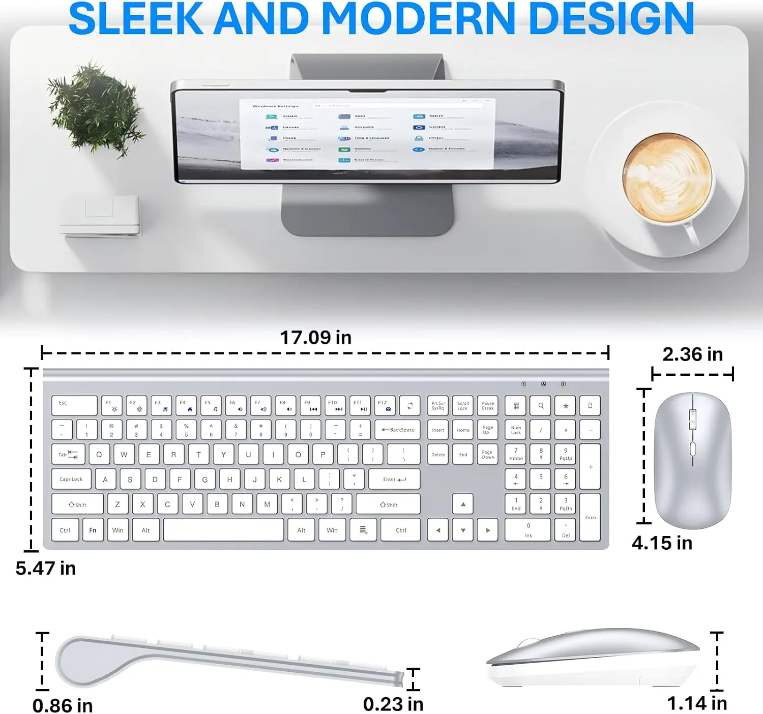 Wireless Keyboard and Mouse Combo, Ultra Slim Full Size Silent Keyboard