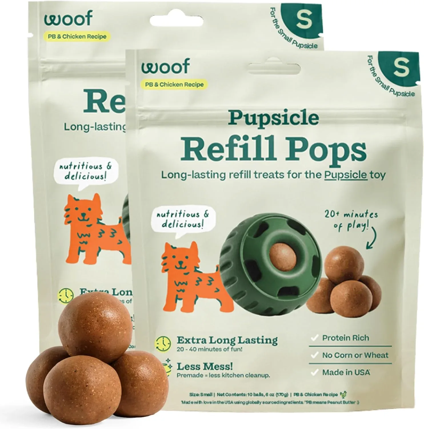 Snacks Woof Pupsicle Chicken Refill Pops para Perros Pequeños, 10 unidades, 2 paquetes
