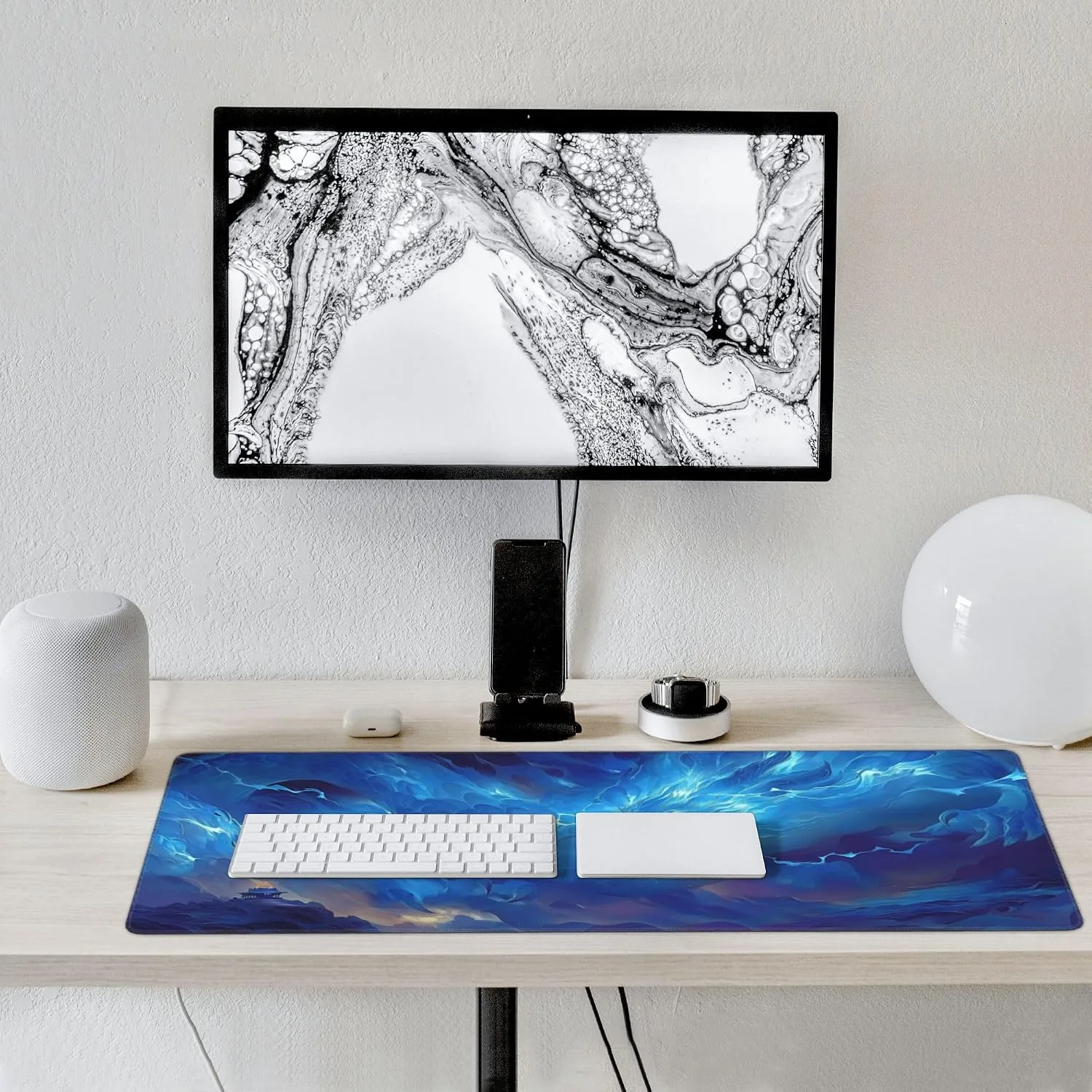 Large Gaming Mouse Pad with Blue Dragon Design, Extended Desk Mat, Non-Slip Rubber Base, 35.4" x 15.7"