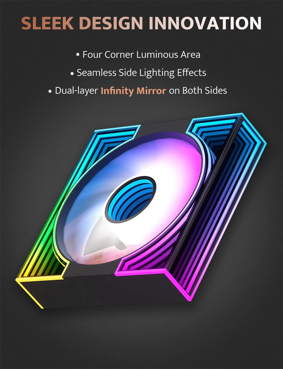 darkFlash DM8 3-Pack 120mm PC Case Fan, Infinity Mirror Case Fans, PWM ARGB Sync, 1600RPM High Airflow 56CFM, Low Noise 32.5dBA, Computer Case Cooler Fan (Black, Forward)