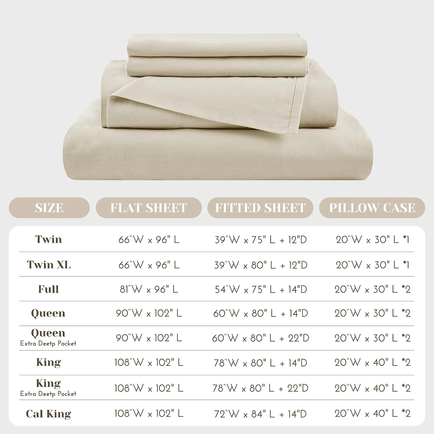 Comfort Spaces 100% Cotton Percale Sheets Queen Sheet Set 4 Pcs, Cream