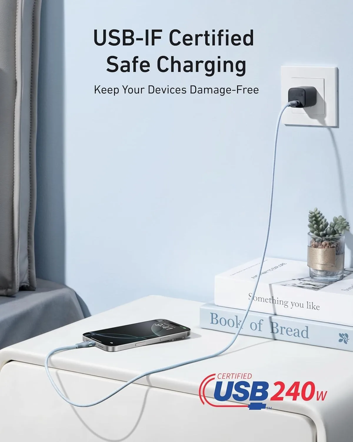 Anker Nano USB C to USB C Cable, 240W Fast Charging Cable (Blue, 6ft)