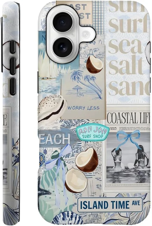 Case Compatible with iPhone 17,Fall Prevention Hybrid 2-Layer Hard Shell Phone Cover for Girls Boys,Beach Coast Collage