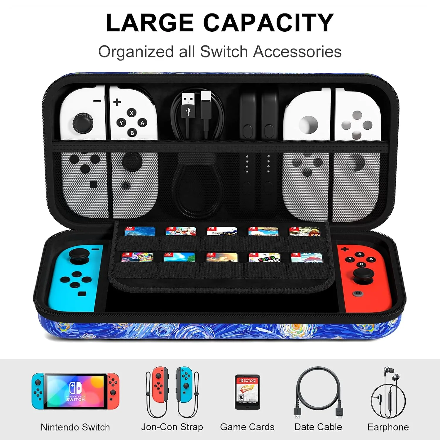 NPOOYI Carrying Case for Nintendo Switch OLED 2021/2017, Hard Shell Cover