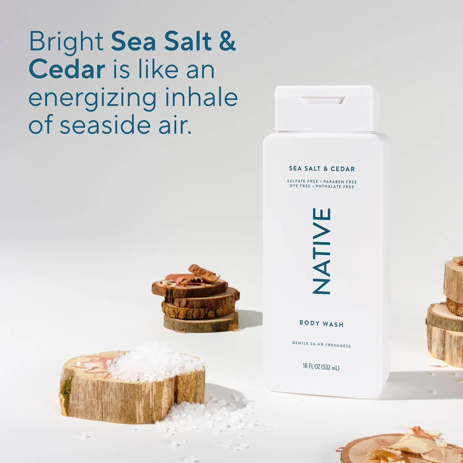 Native Clean Body Wash for Women & Men, Sea Salt & Cedar Scent, 18 fl oz