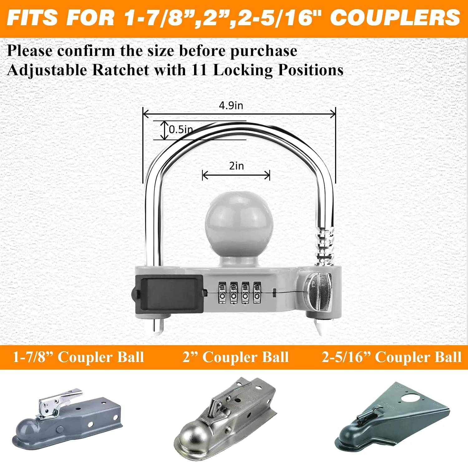 Funmit 1 Pack Universal Hitch Lock with Combination Lock, Grey