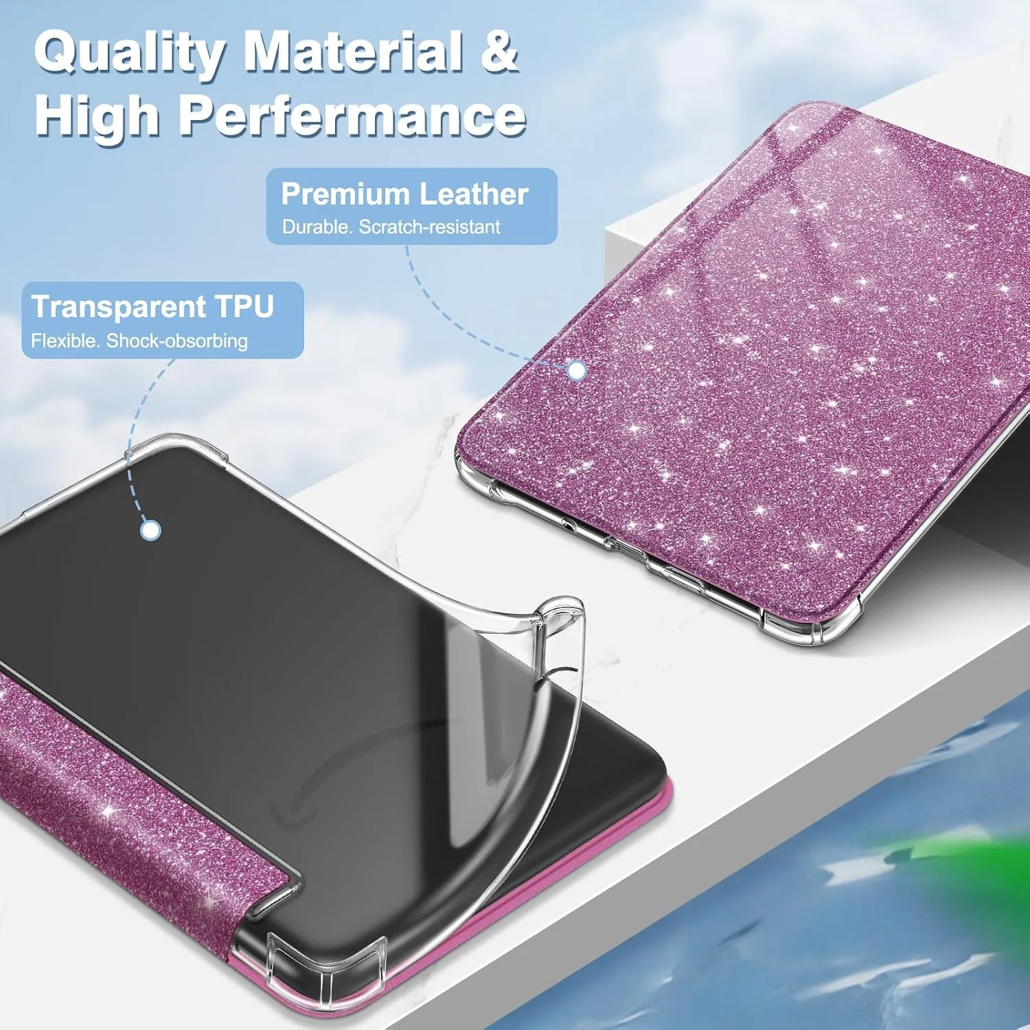 Fintie Slim TPU Case for 6" Kindle 11th Generation 2024/2022,Glitter Purple