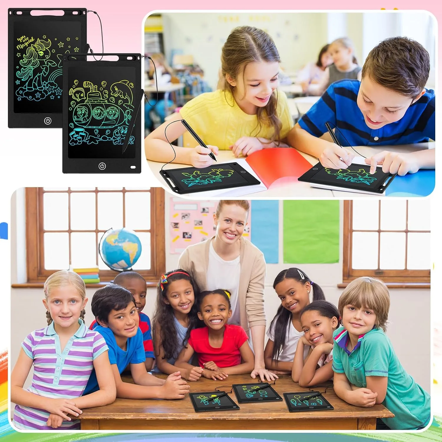 Zonon 4 Pcs LCD Writing Tablet for Kid, Black