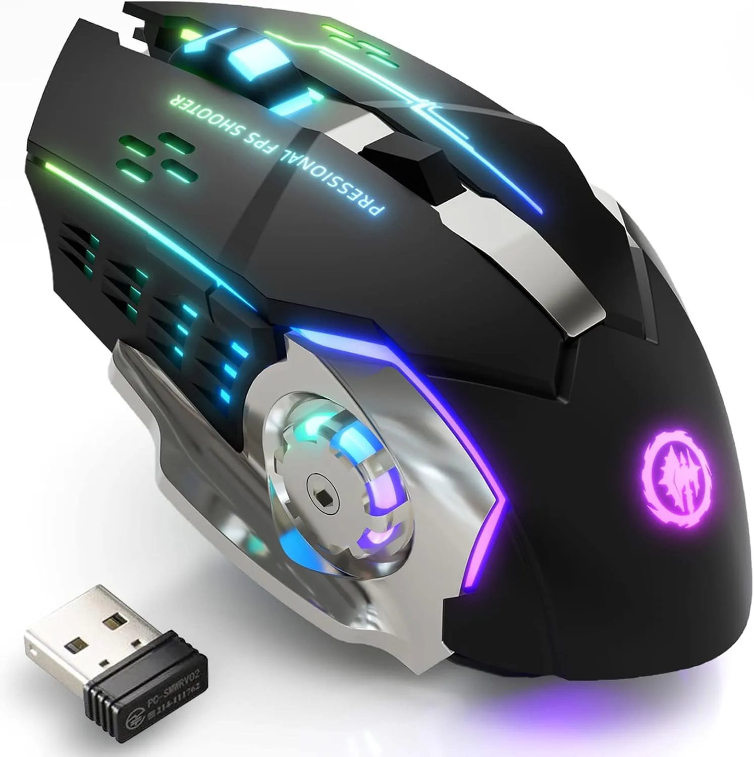 Mouse Gamer Melogaga Wireless Bluetooth/2.4G RGB Recargable Negro