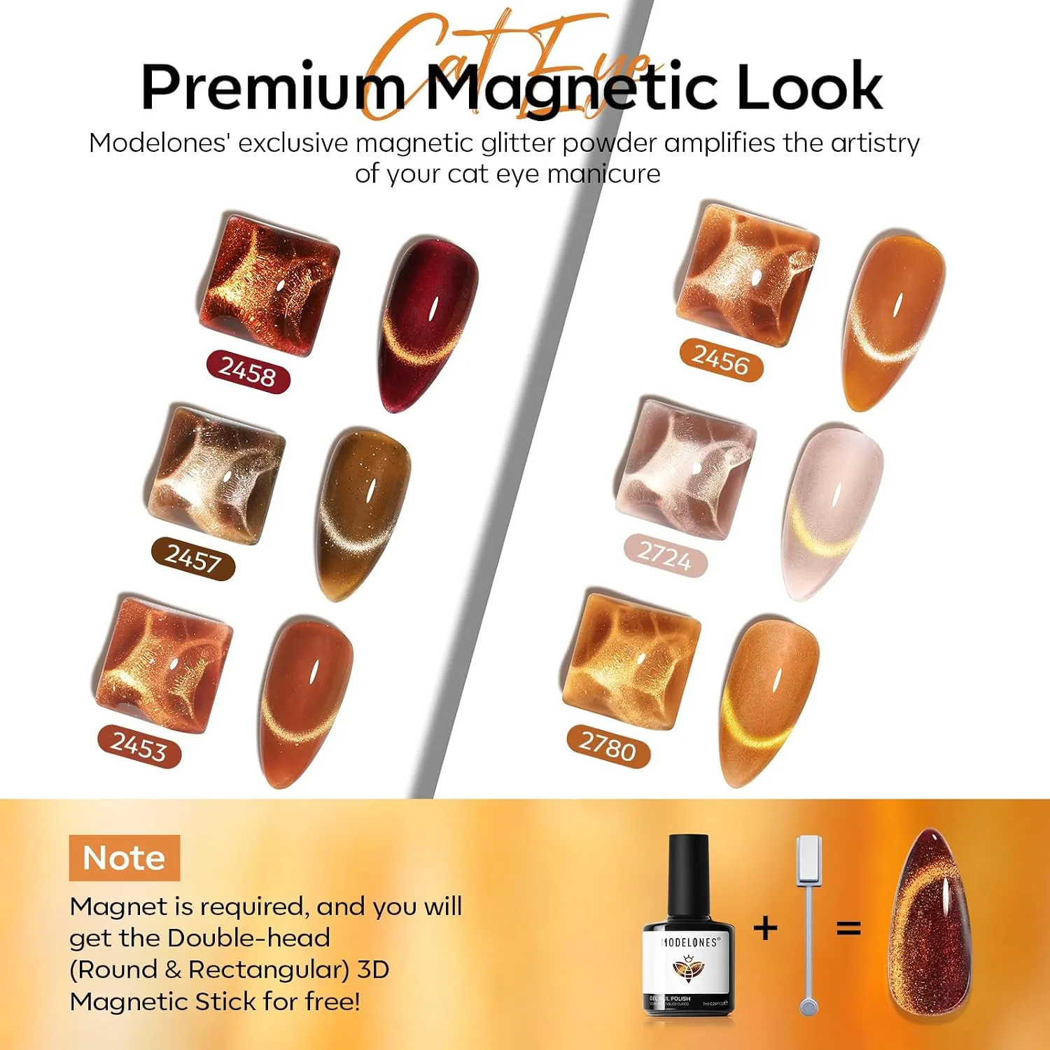 modelones Cat Eye Gel Nail Polish Set Glitter 6Colors Dark Gloden Brown