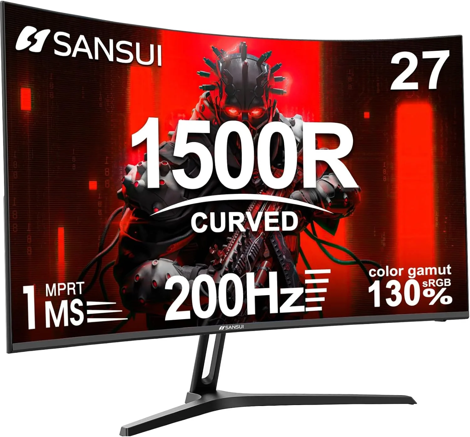SANSUI 27 Inch Curved Gaming Monitor 200Hz 1ms FHD 1080P Computer Monitor