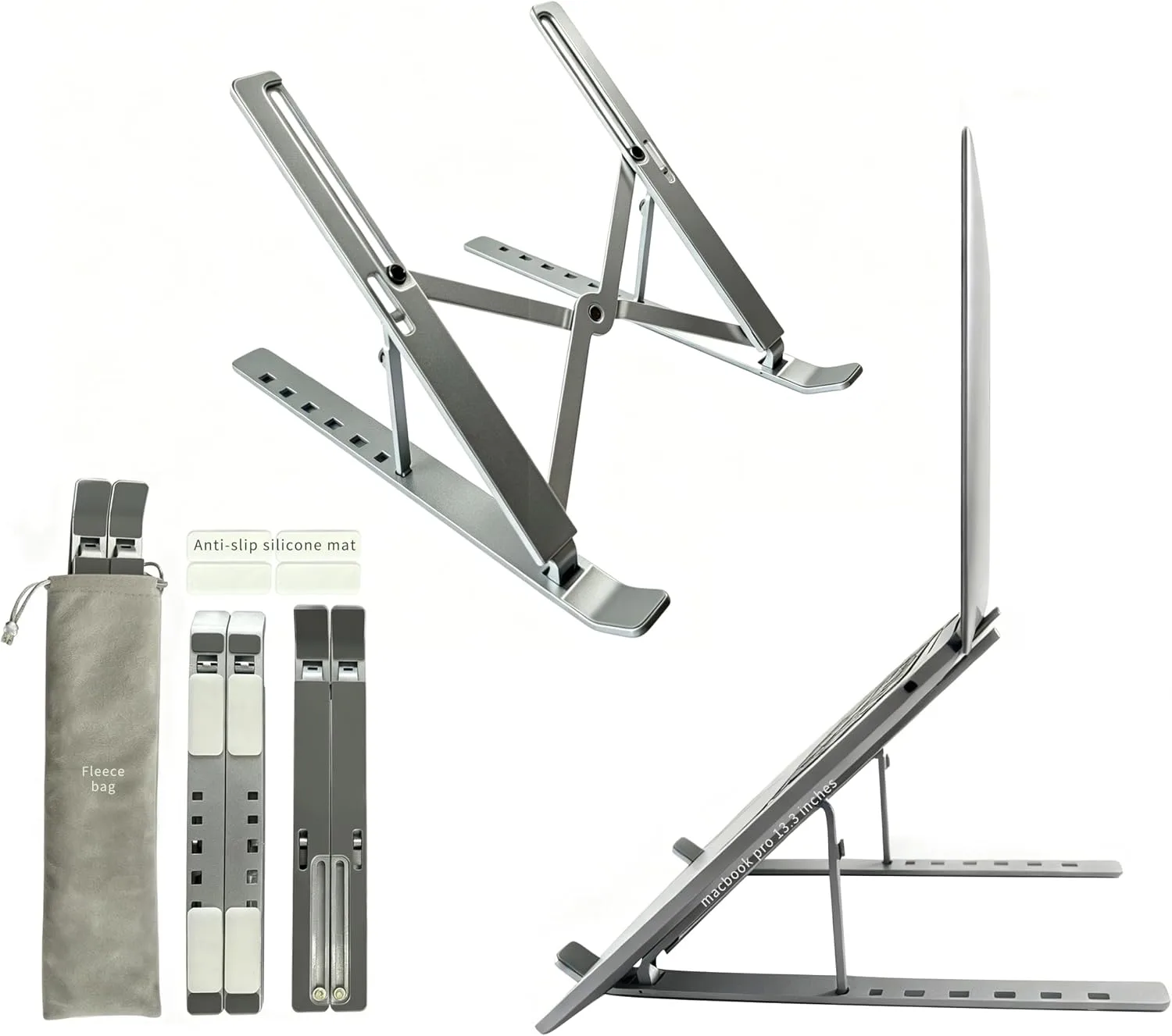 Desktop Laptop Stand, iPad Stand, Aluminum Alloy, Portable Foldable, 7 Level Adjustable, Ergonomic, Suitable for Laptops up to 18 Inches, Easily Put it in Bag and Use Anywhere