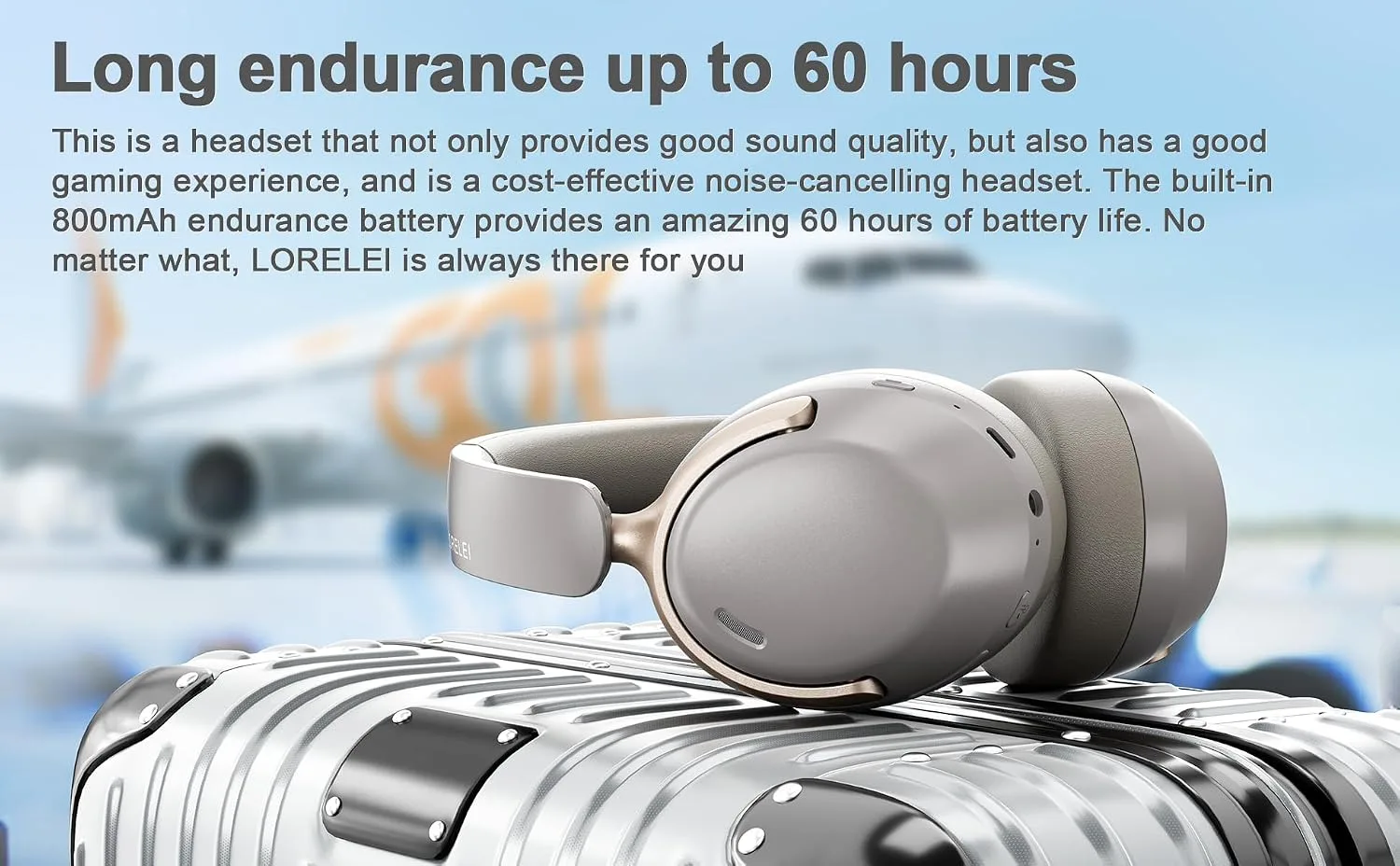 LORELEI QC30 Hybrid Active Noise Cancelling Headphones, 60H Playtime, Built-in Mic, Wireless Over Ear Headsets with Case,Bluetooth 5.4,Deep Bass Comfort Fit Soft-Earpads Fast Charging -Dunes Grey