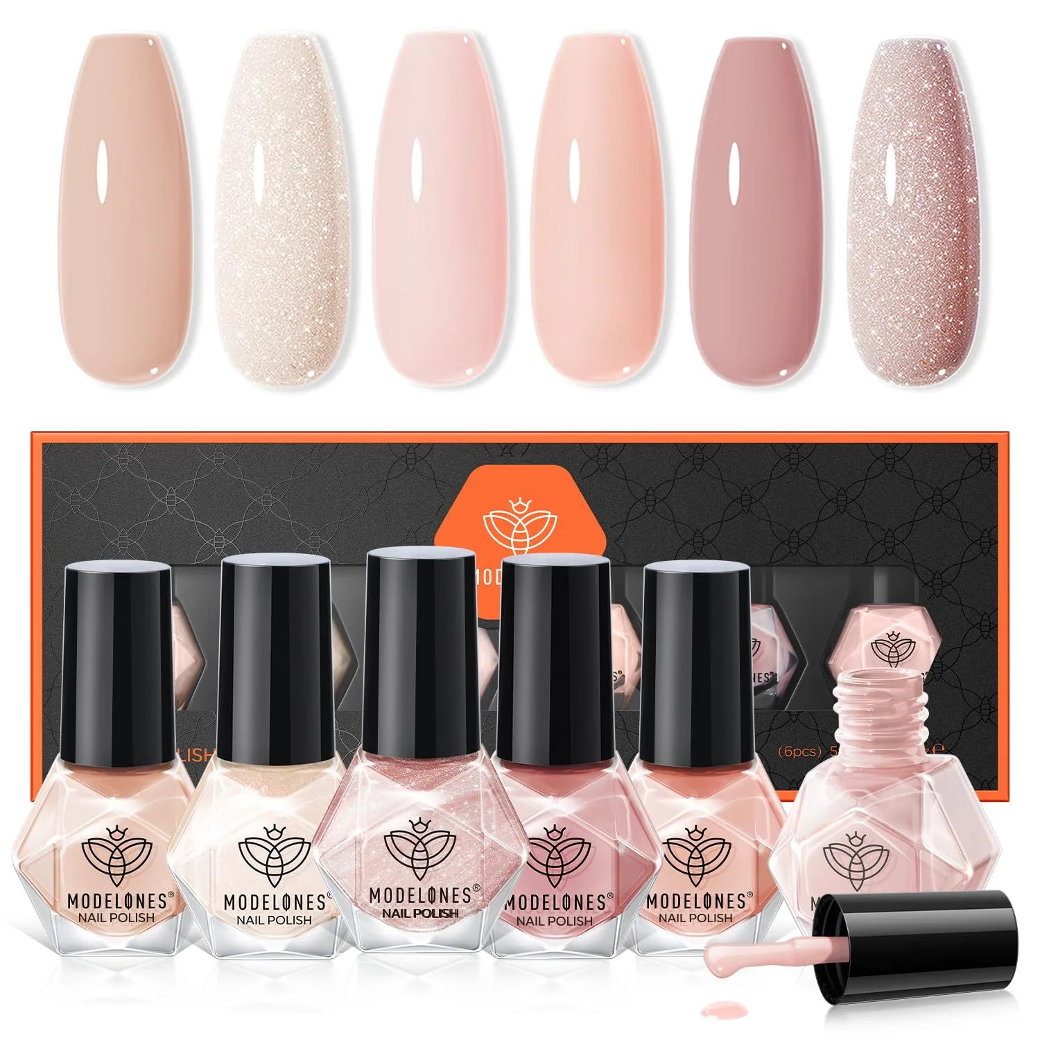 modelones Nail Polish Set, 6 Colors Bubble Bath Nude Glitter Nail Polish
