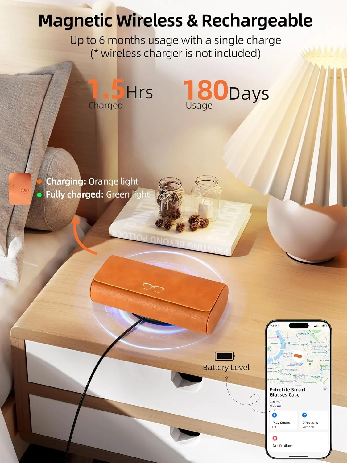 ExtreLife Smart Glasses Case, Works with Apple Find My, Rechargeable