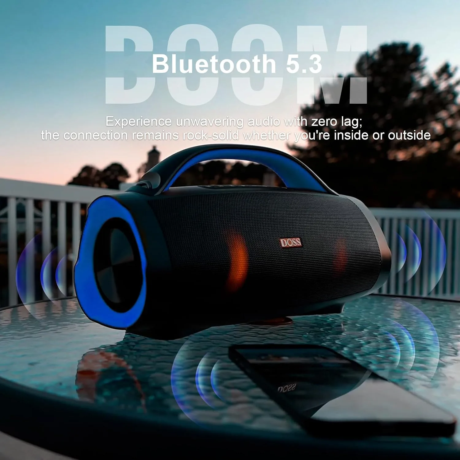 DOSS Extreme Boom Pro 100W Loud Outdoor Speaker, IPX6 Waterproof for Beach