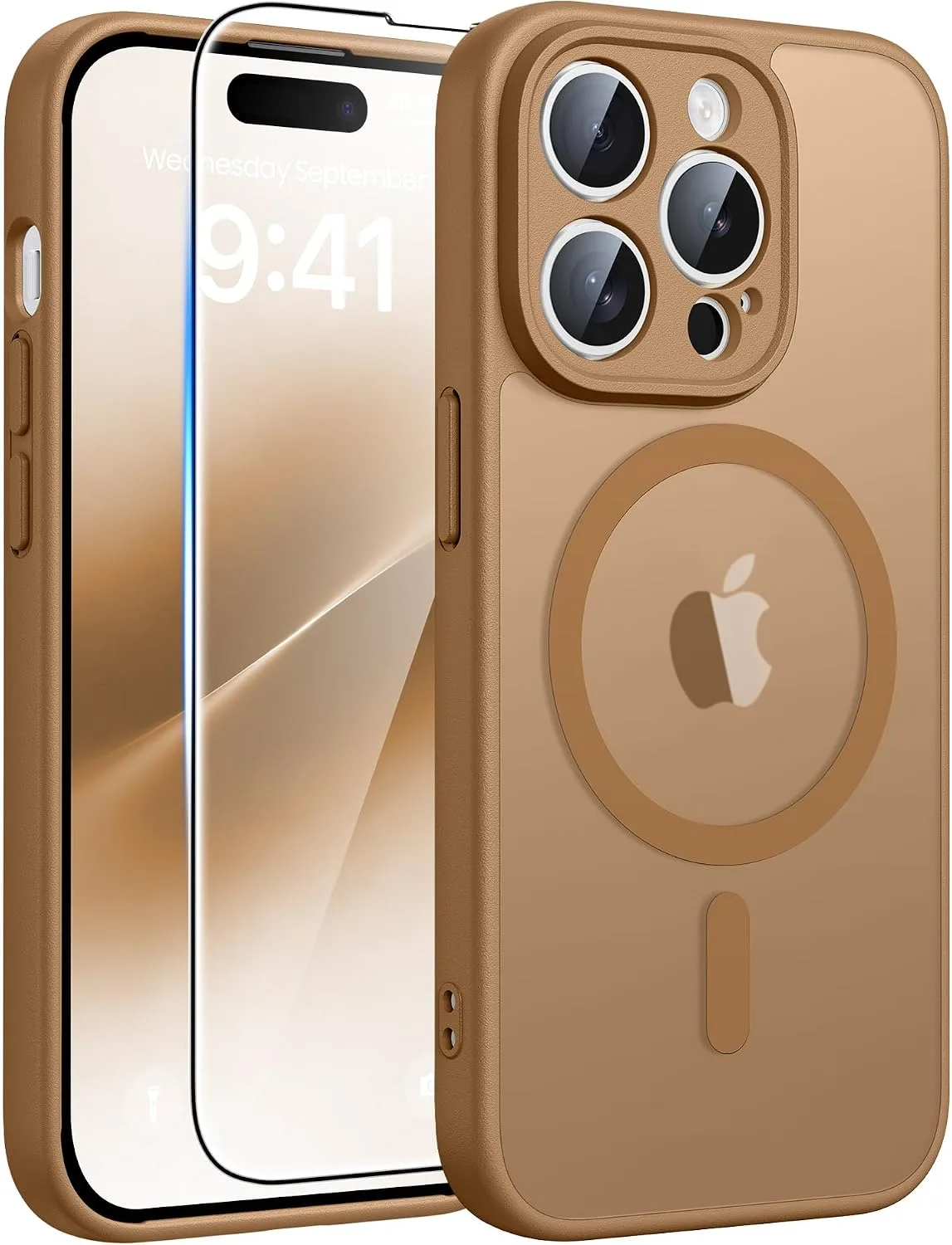 FNTCASE for iPhone 14-Pro Case Fit for MagSafe Coffee Brown