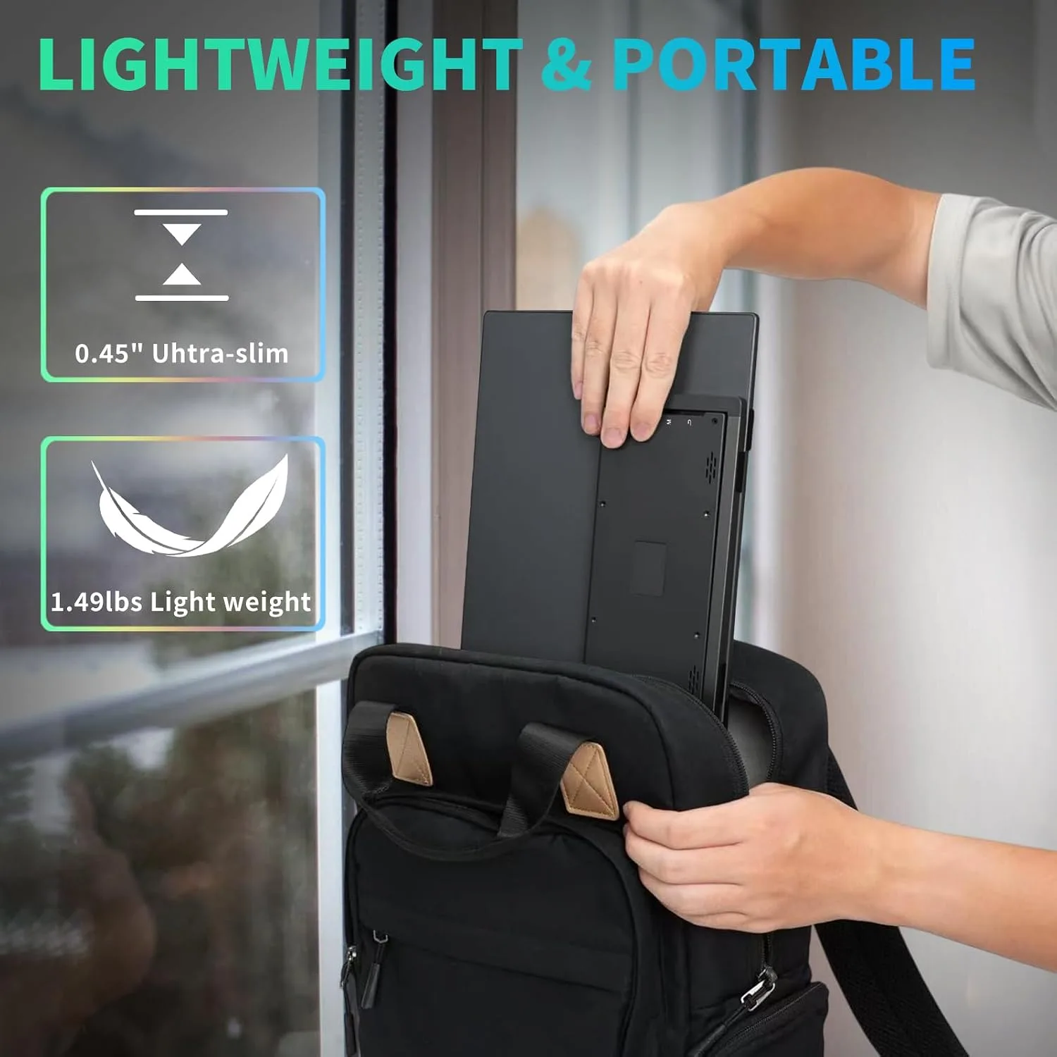 Portable Monitor, 14 Inch, 1200P IPS Display, Zero Frame, USB-C and HDMI, for Laptop, PC, Mac, PS, Xbox, Nintendo Switch