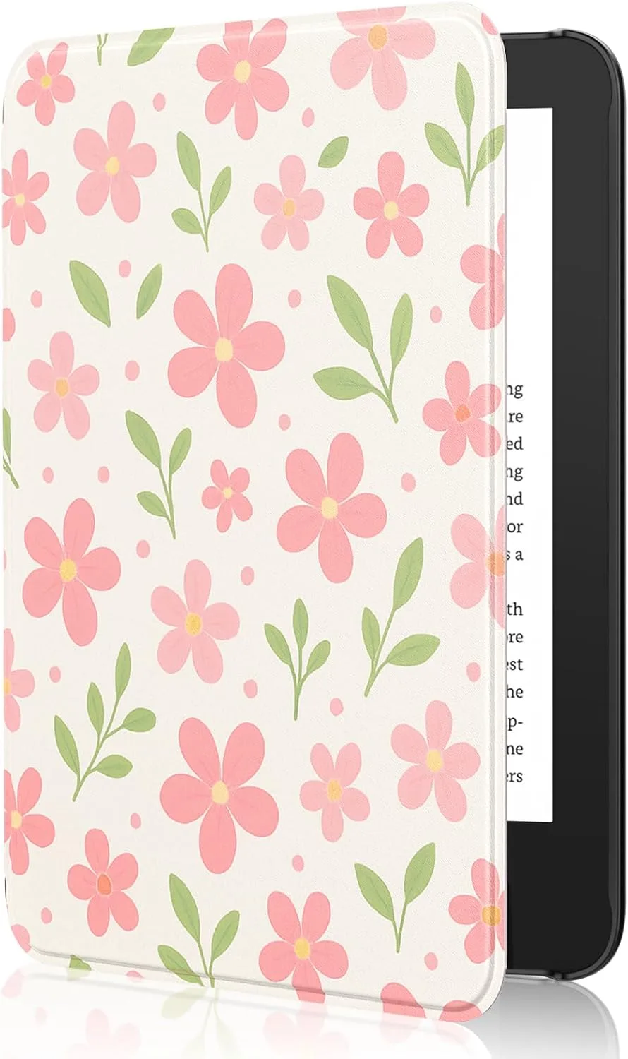 MoKo Case for 6" Amazon Kindle Basic 11th Gen 2024/2022, Flower & Leaves