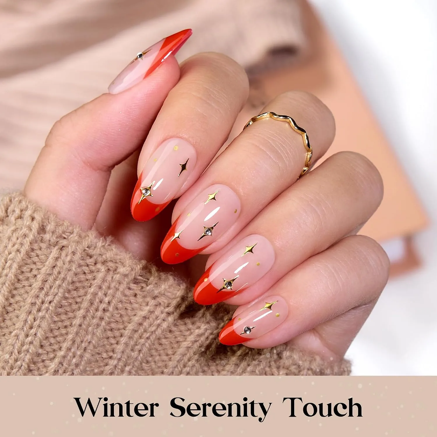 Beetles Red French Tip Press On Nails - Medium Almond 5 Colors 160 Pcs