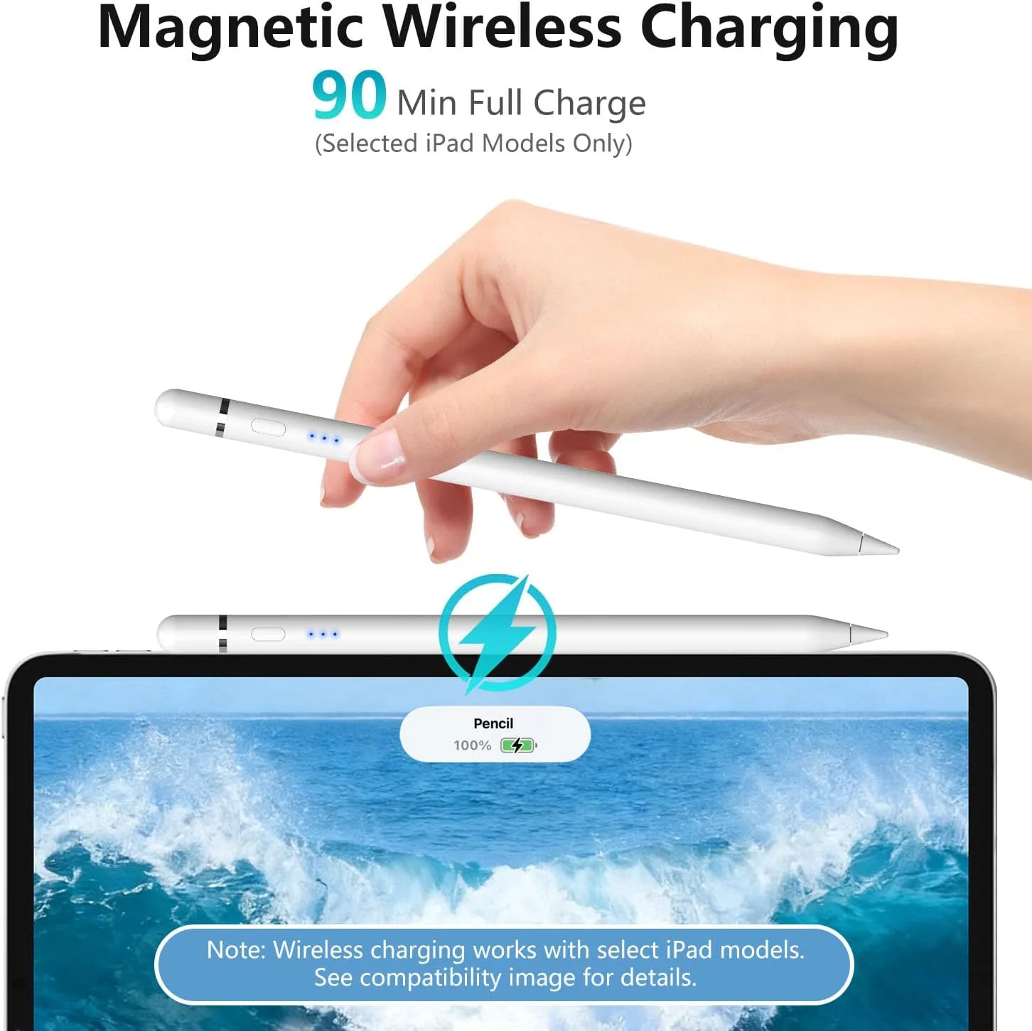 Stylus Pen for Apple iPad 2018–2026, Wireless Charging iPad Pencil 2nd Generation &1st Generation with Tilt Sensitivity& Palm Rejection, 2X Fast Charge Pencil for iPad A16 Pro 11/12.9/13, Air, Mini