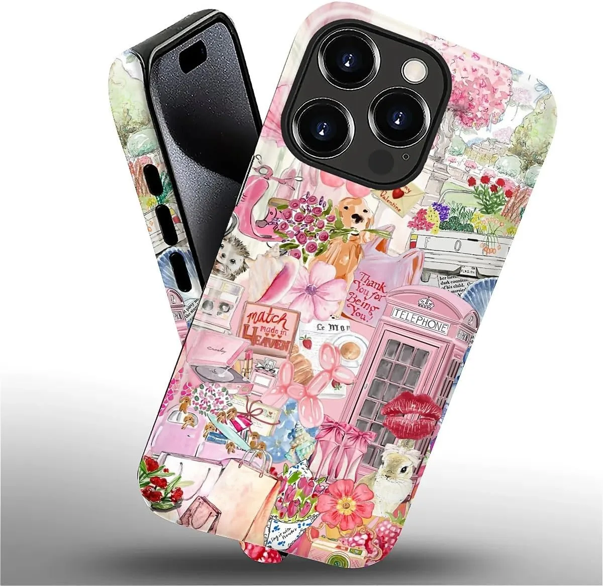 DAIZAG Case for iPhone 16 Pro,Mixed 2 Layer Design Shockproof Soft TPU Ddouble Protection Phone Case for iPhone 16 Pro-Cute Pink Animal Garden Collage