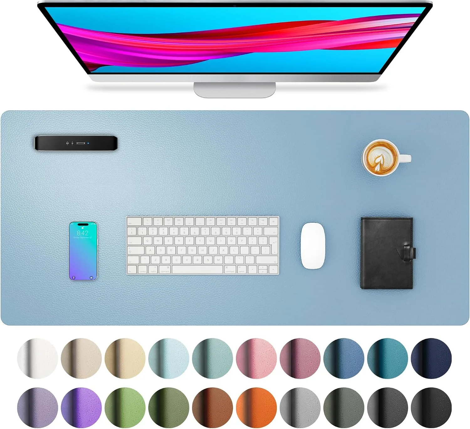 Aothia Faux Leather Desk Mat for Keyboard & Mouse (Sky Blue, 23.6" x 13.7")