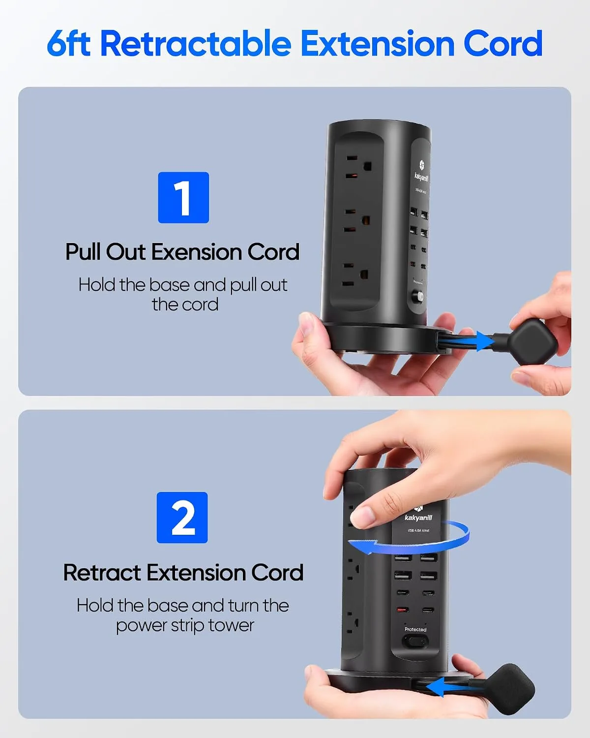 Power Strip Tower, kakyanill Charging Station 9 AC Outlets 8 USB Ports
