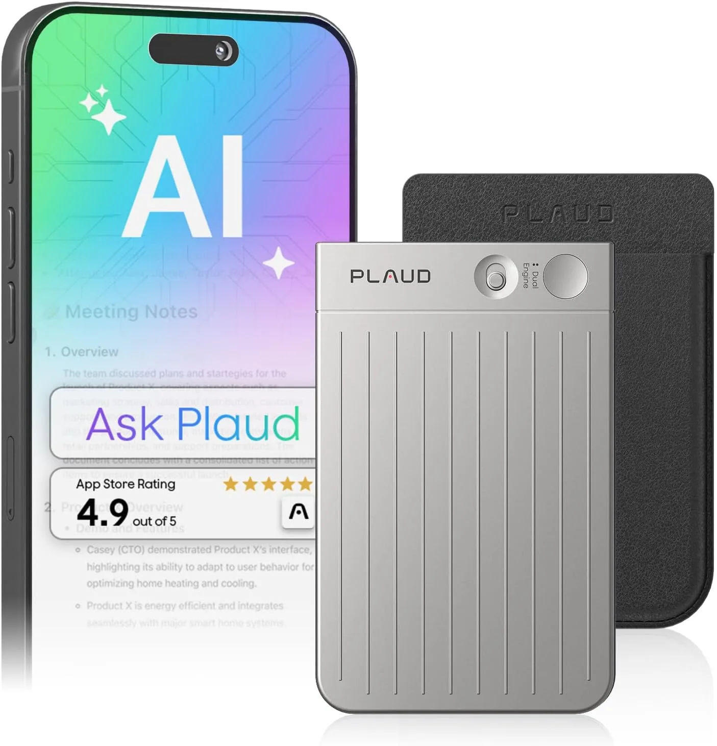 Plaud Note AI Voice Recorder Transcribe Summarize, Silver, Non-Pro Version