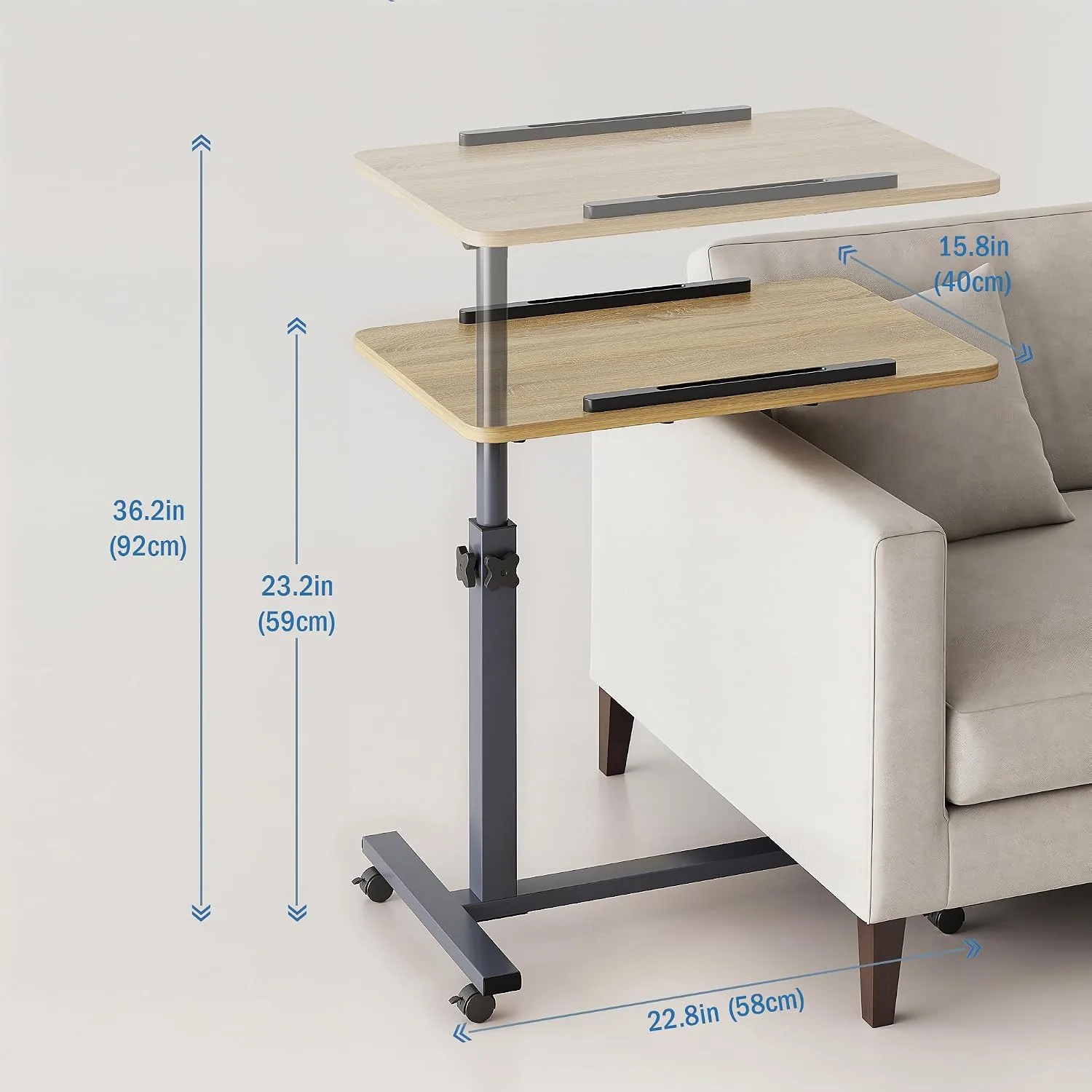 LINGMI Laptop Table Mobile Adjustable Height Portable Desk Notebook Swivel PC Computer Rolling Desk with Wheels, Laptop Stand for Couch Bedside Hospital Bed Table