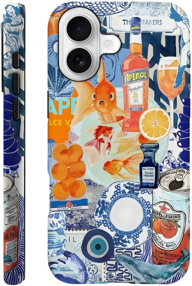Case Compatible with iPhone 17,Fall Prevention Hybrid 2-Layer Hard Shell Phone Cover for Girls Boys,Fish Orange Collage European