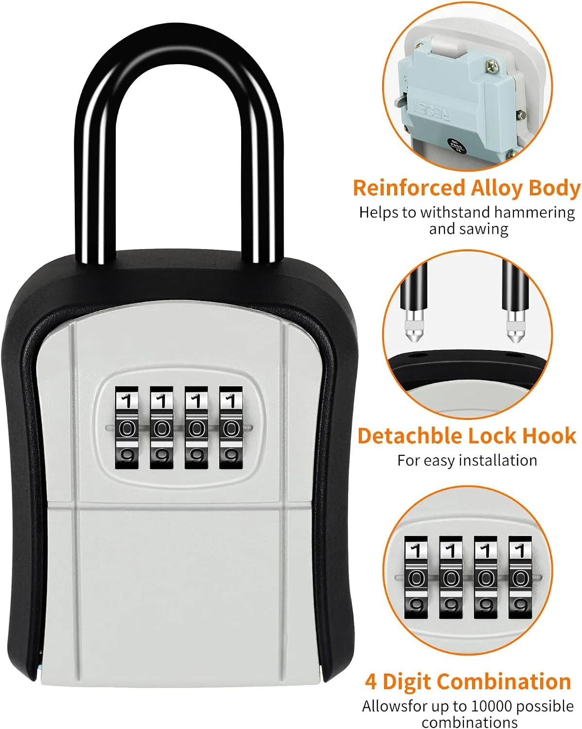 Portable Key Lock Box,Key Holder Safe Security Lock Box for Indoor, Outdoor, Garage, Garden, Store (1, Grey)