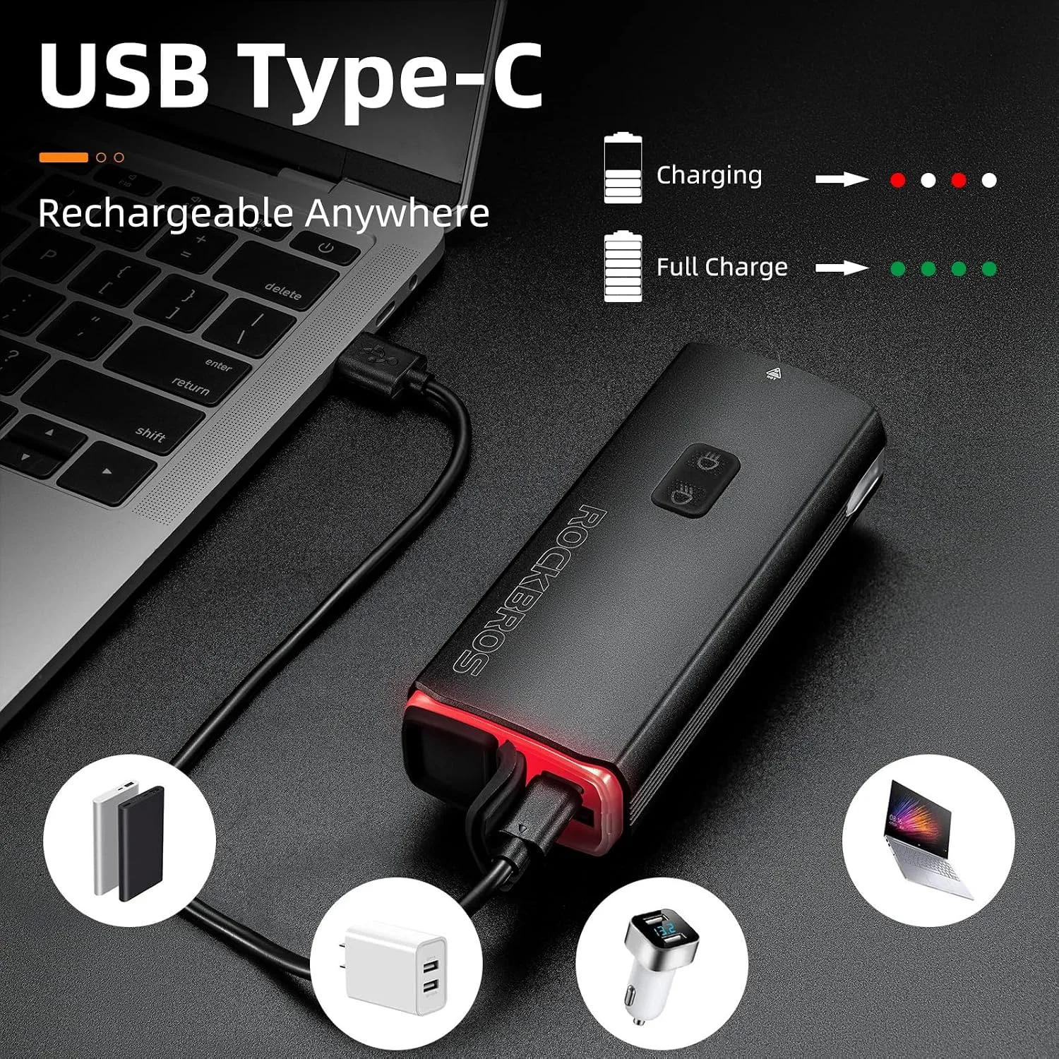 ROCKBROS 3000 Lumens Bike Lights USB-C Rechargeable Headlight for Night Riding