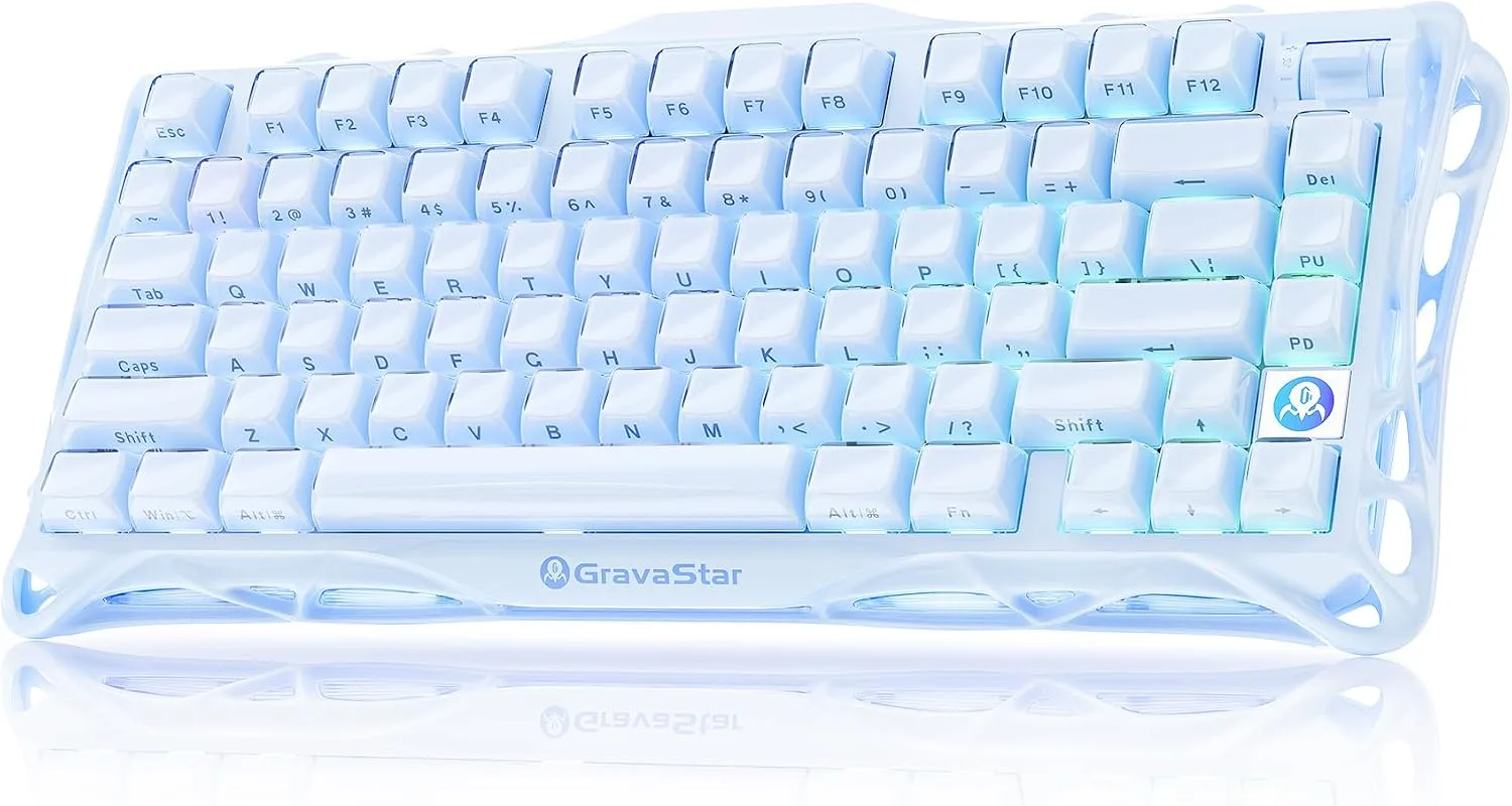 Teclado Gamer Gravastar Mercury K1 Mecánico Inalámbrico 75% Azul Hielo