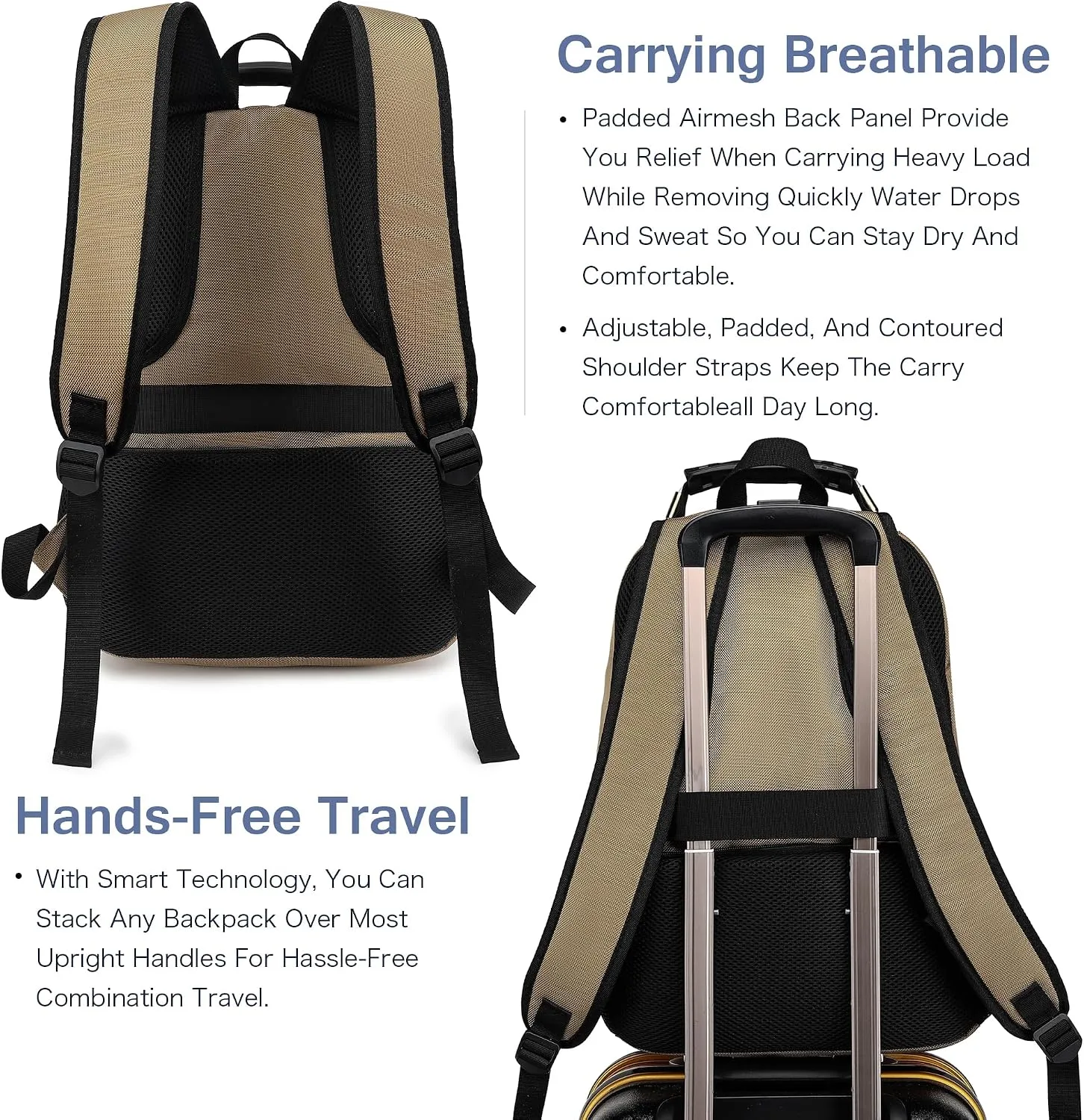 Boavan Laptop Backpack for men, 15.6 inch Laptop Bag with USB Port, Waterproof Travel Work Backpack Purse, Anti-Theft Teacher Nurse Doctor Casual Bookbags Office Business backpack，Khaki