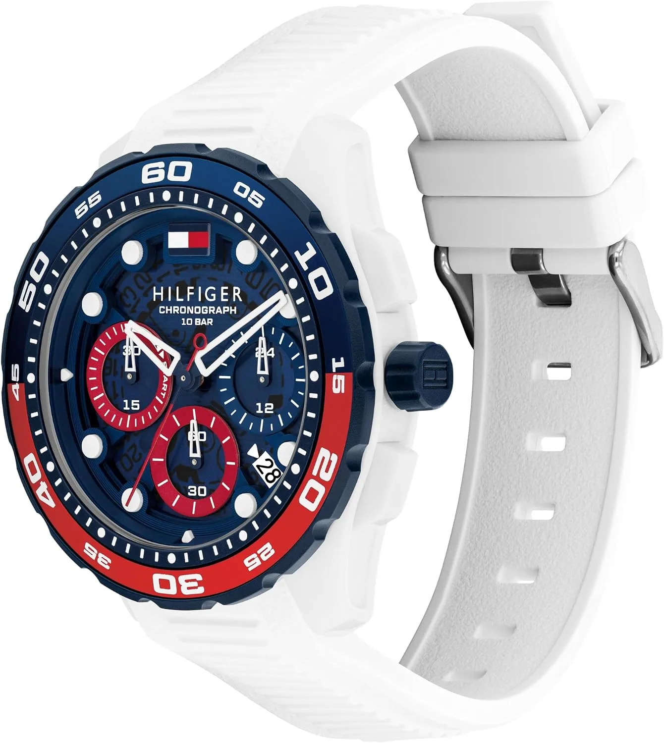 Tommy Hilfiger TH-Regatta Men's Chronograph Quartz Watch – 44mm Stainless Steel Case, Rotating Bezel, Silicone Strap, Nautical- Inspired Sport Style, Gift for Him