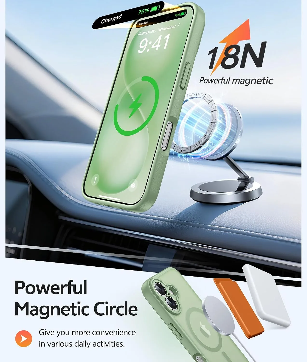 FNTCASE for iPhone 16 Plus Case, Fit for Magsafe, Light Moss