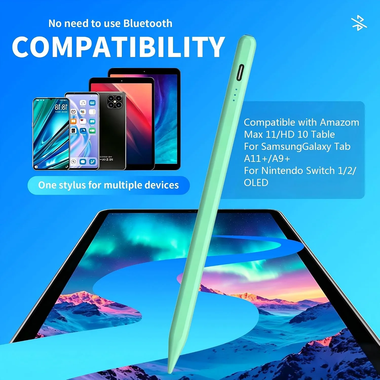Stylus Pen Compatible with Nintendo Switch 1/2/OLED,for Amazom Max 11,HD 10 Table,Upgraded new Model, Precise Writing Pencil,Fast Charging,Auto Sleep,Button on/Off (Green)