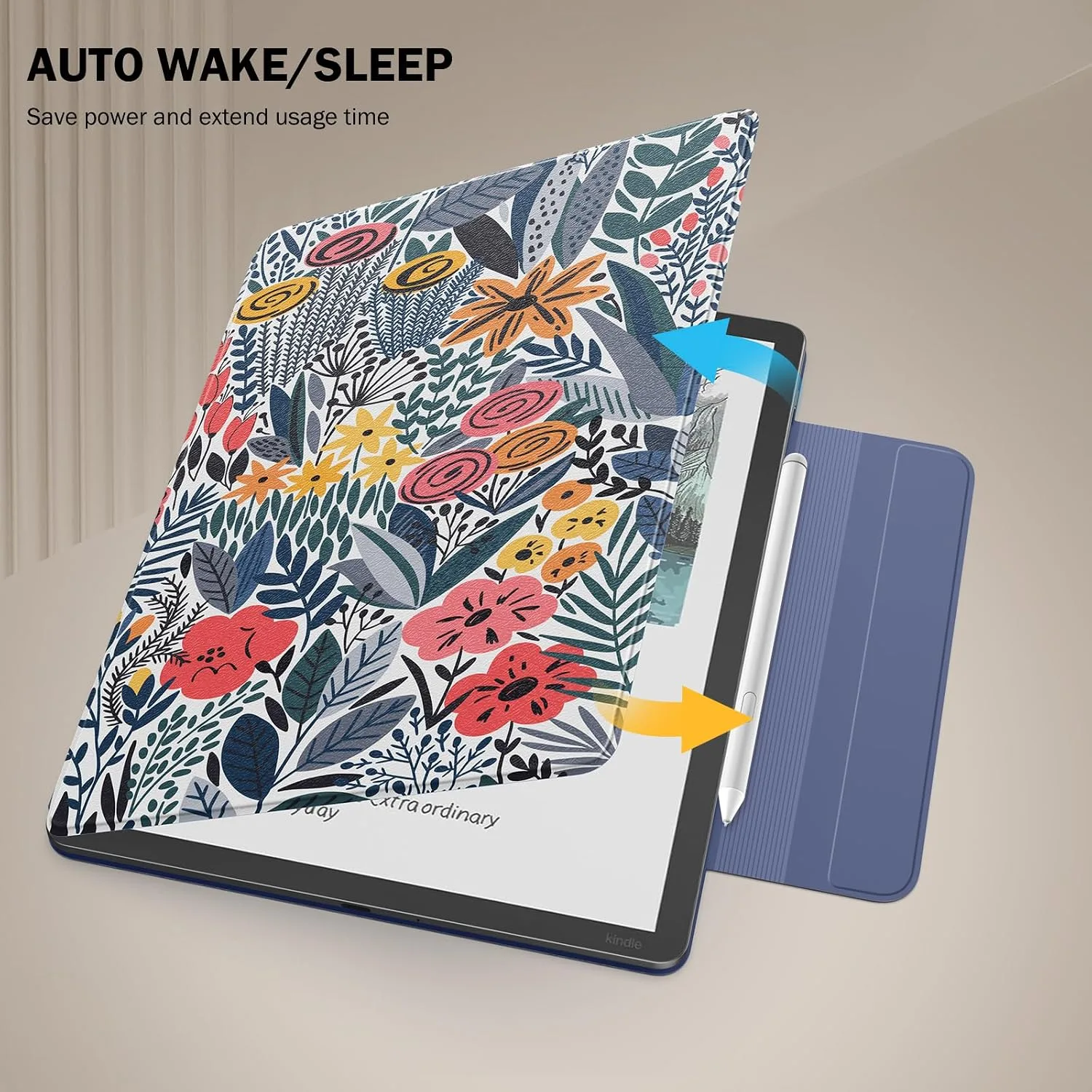 Moko Case for 11" Kindle Scribe 3rd & Colorsoft 1st,Blue Leaf Floral
