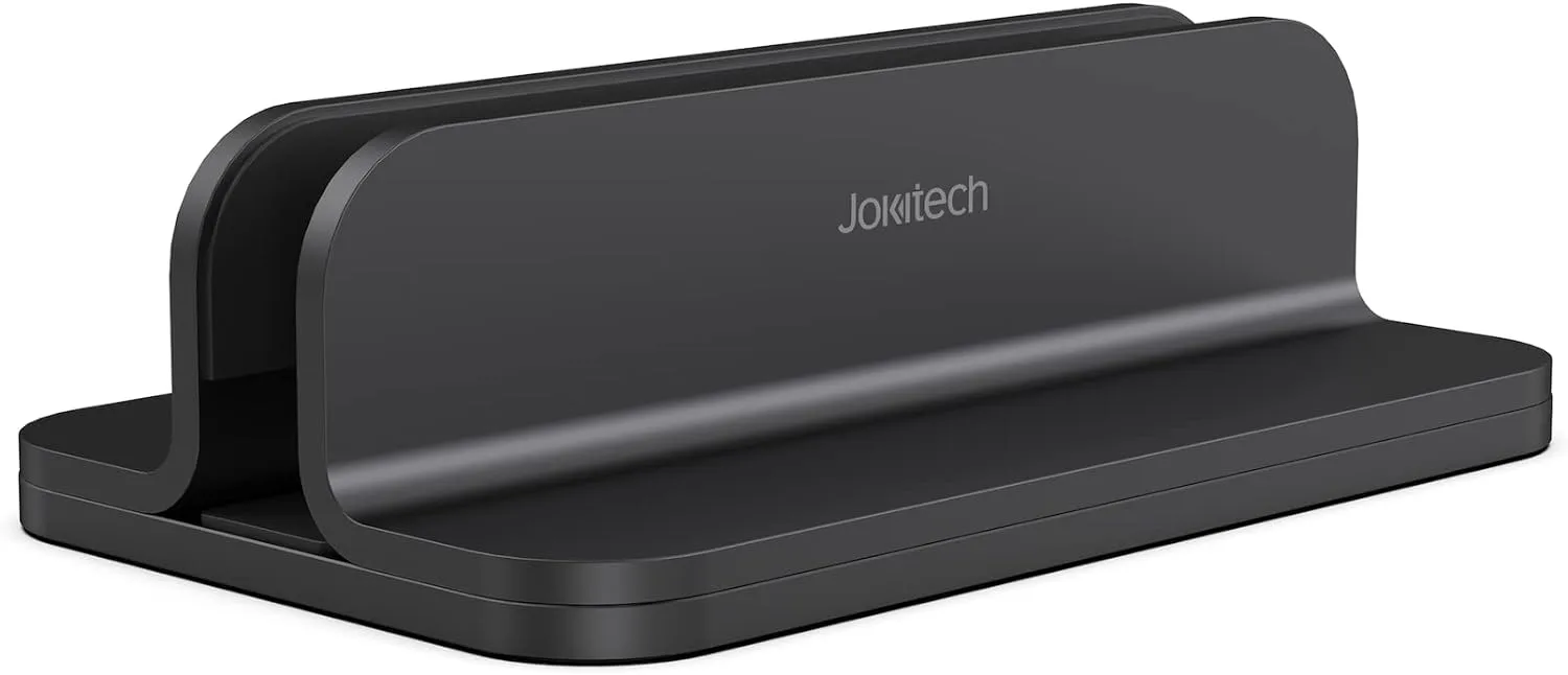 JOKItech Aluminum Laptop Vertical Stand Organizer, Sturdy Laptop Computer Holder Desktop Stand Compatible with new Retina Apple MacBook Pro/Air/Neo, Mac mini & iPad Pro - Black