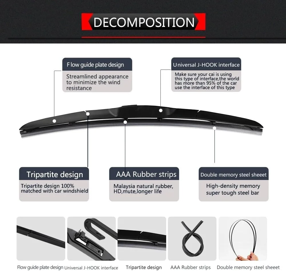 Wiper Front Wiper Blades Compatible with Toyota Hilux AN120 AN130 2015-2023 Windshield Windscreen Window Car Rain Brushes 22"+16"