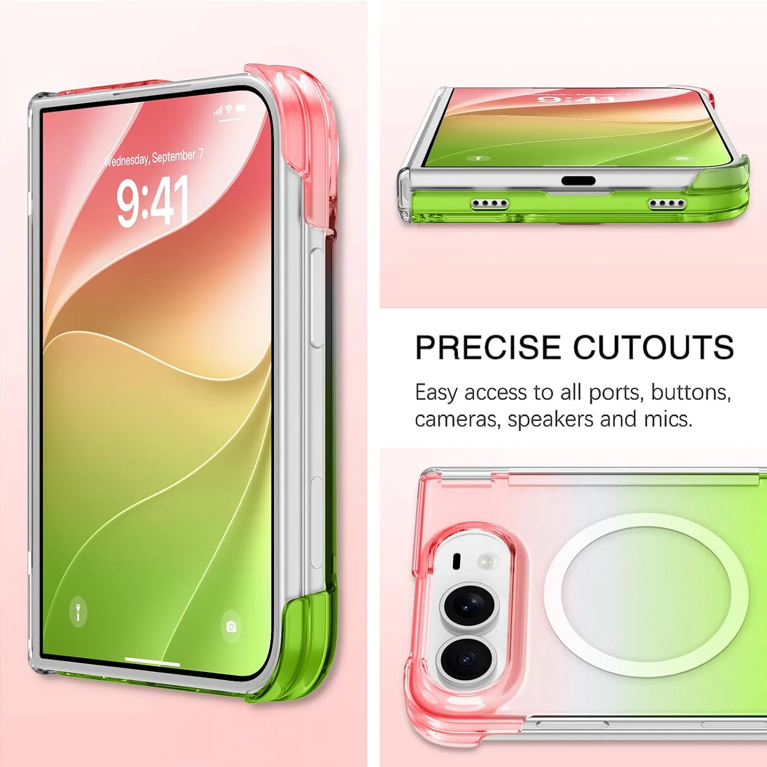 tharlet Magnetic Case Fit for iPhone Duo, Anti Yellowing, Green Pink