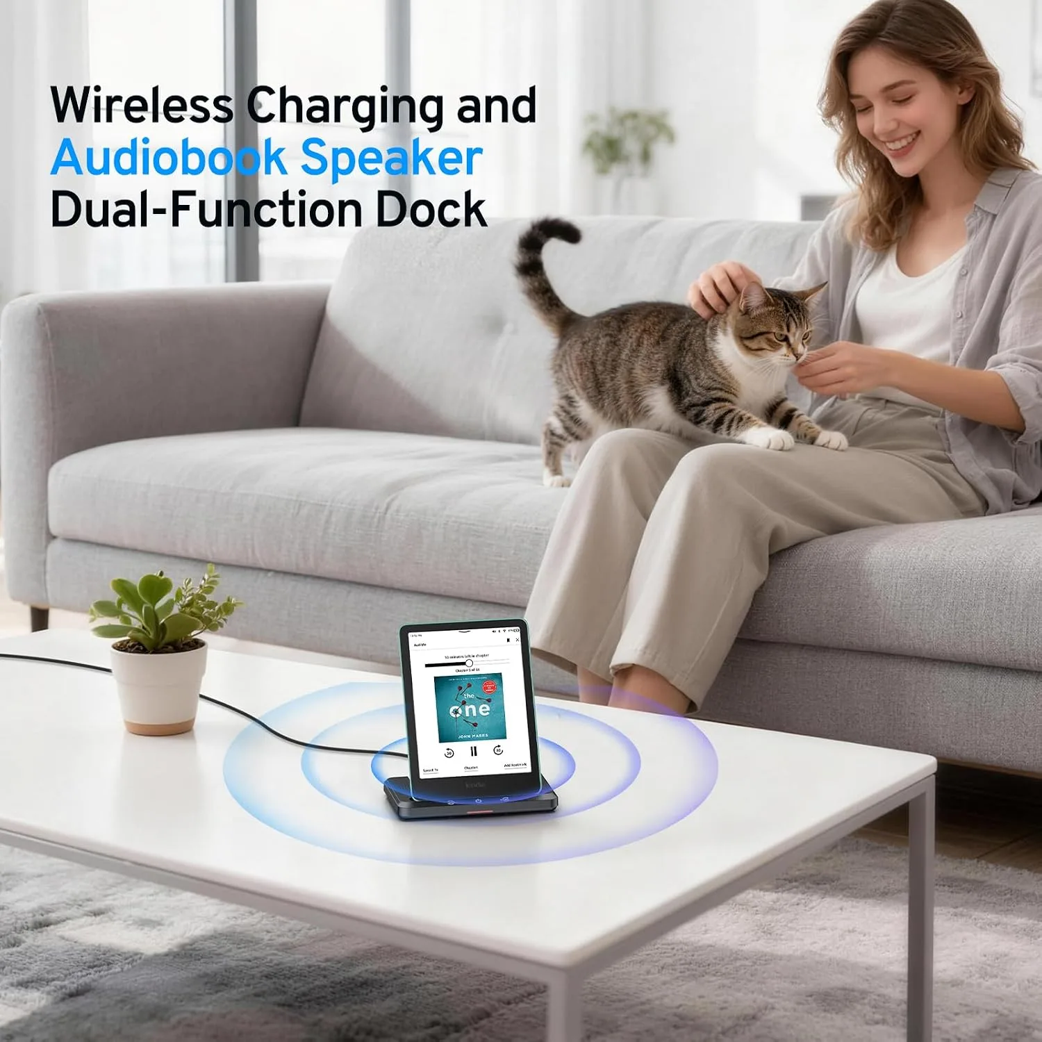 Wireless Charging Dock for iPhone Kindle Signature, Audiobook Speaker