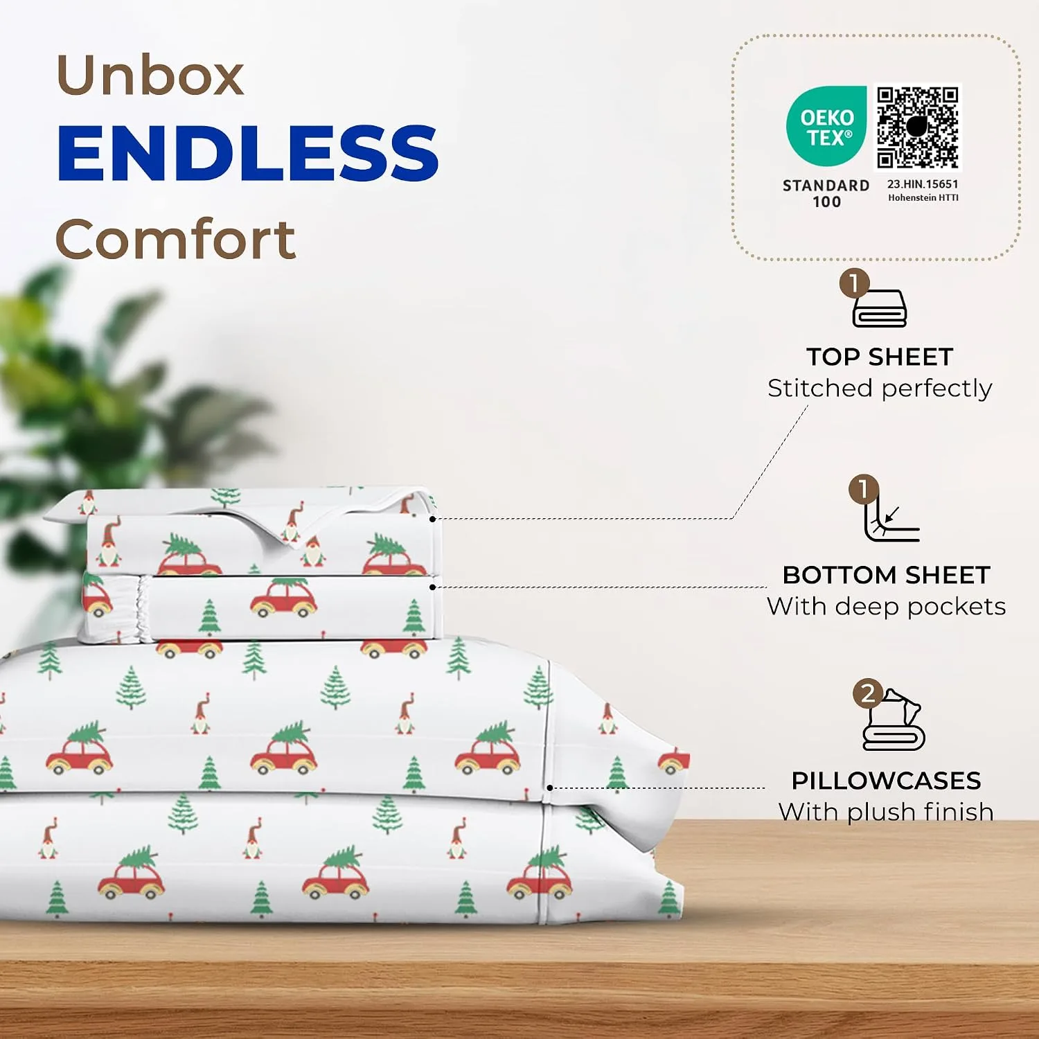 THREAD SPREAD 100% Egyptian Cotton Printed Sheets California King Size - 4 PC 600 Series Cotton Printed Sheets Set for Cal King Bed (Festive Joy), Soft, Luxury Hotel 16" Deep Pocket Bedsheet